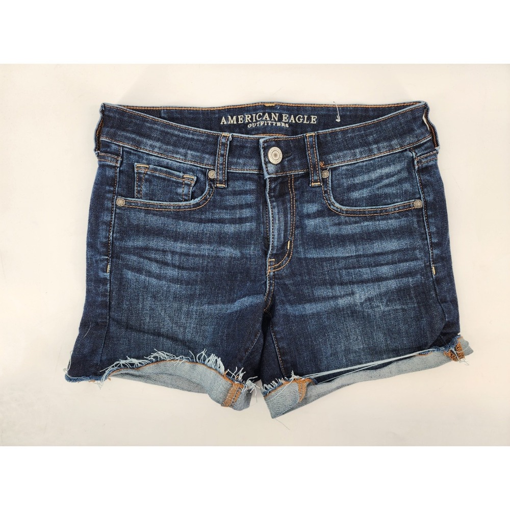 American Eagle Ne(x)t Level Stretch Cut Off Denim Jean Shorts Size 6 - Picture 1 of 9